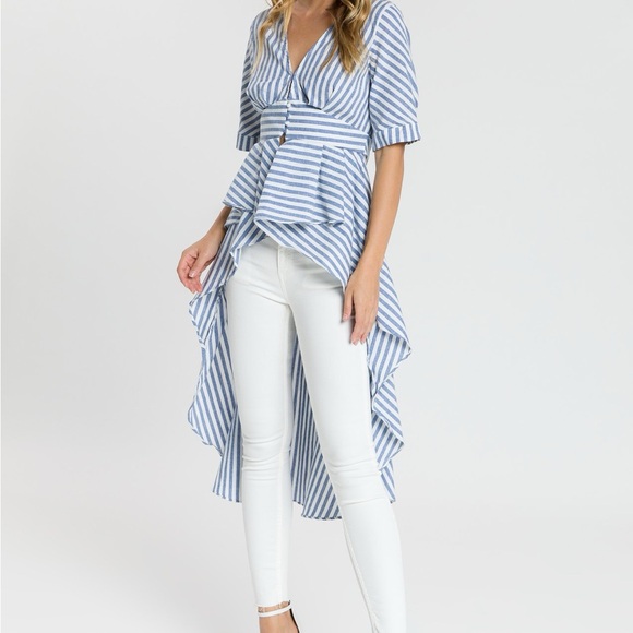 English Factory Blue & White Striped High-Low Top Size Small NWT - Picture 5 of 11